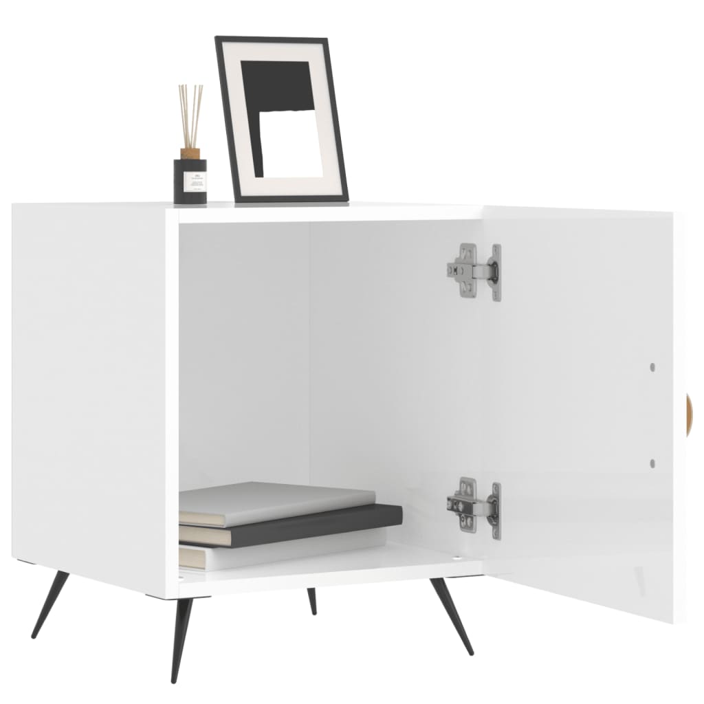 Bedside table high gloss white 40x40x50 cm wood material