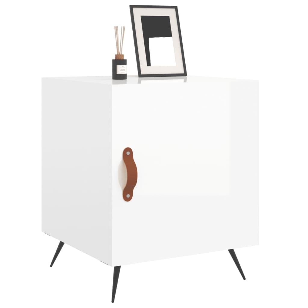 Bedside table high gloss white 40x40x50 cm wood material