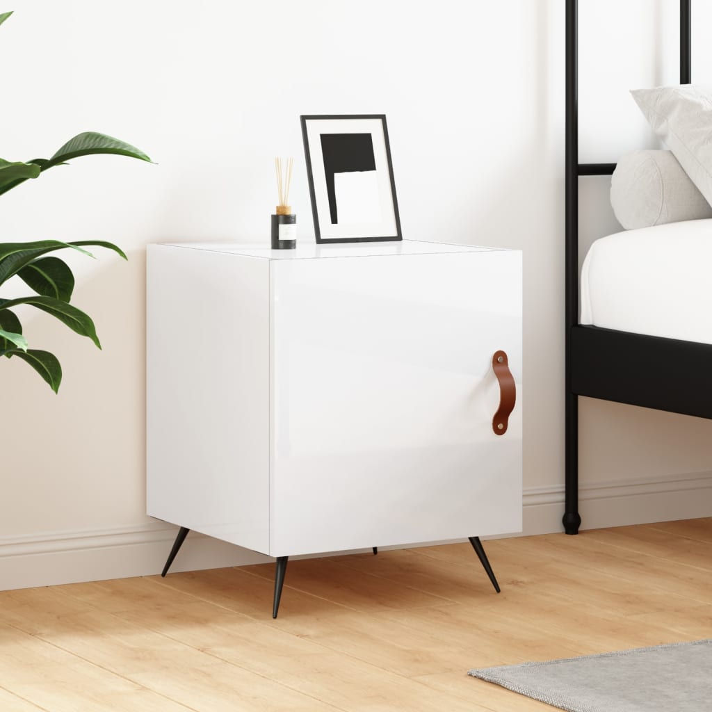 Bedside table high gloss white 40x40x50 cm wood material