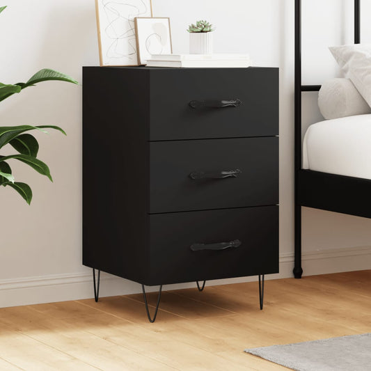 Bedside Table Black 40x40x66 cm Wood Material