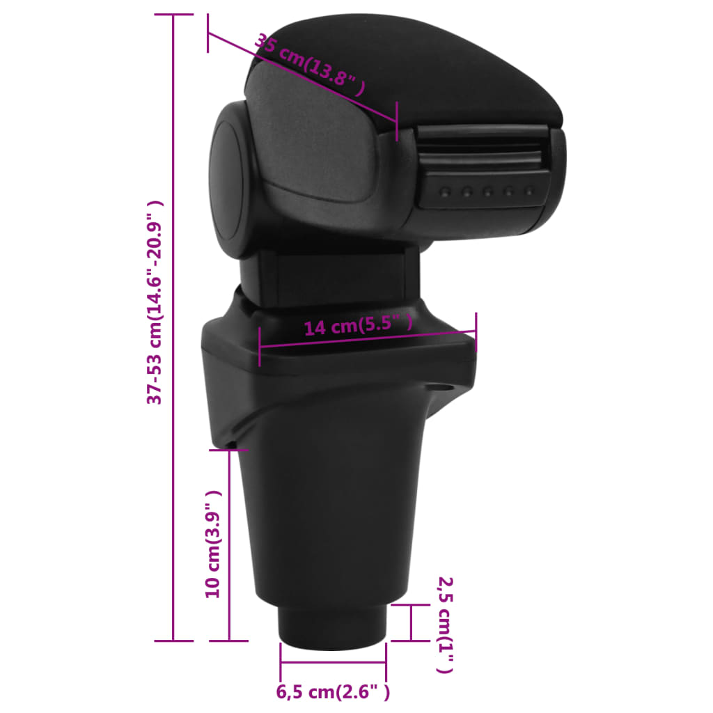 Auto-Armlehne für Fiat 500L (2012) Schwarz 14x35x(37–53) cm ABS