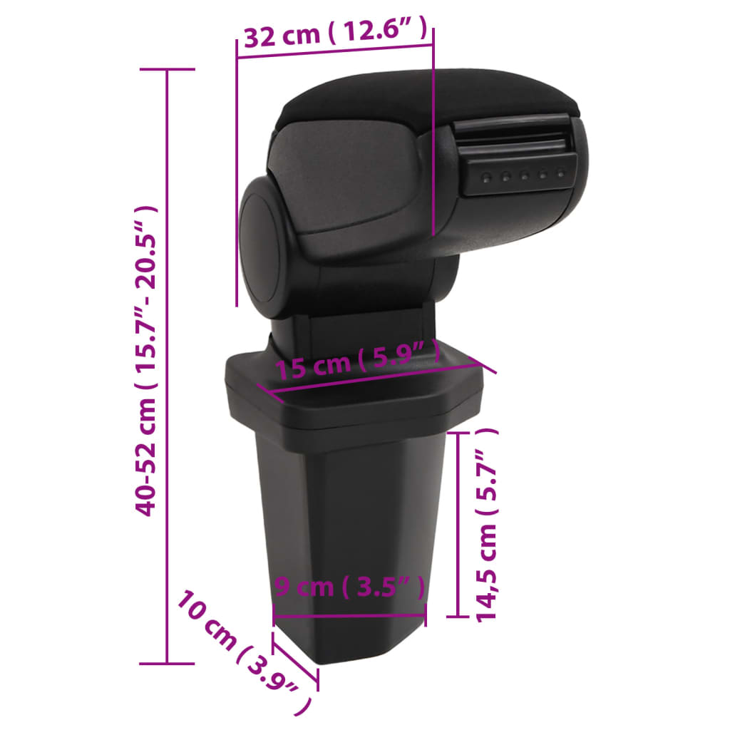 Auto-Armlehne für HYUNDAI I20 (2015–2019) Schwarz 15x32x(40–52) cm ABS