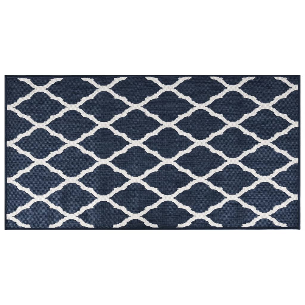 Outdoor-Teppich Marineblau Weiß 80x150 cm Beidseitig Nutzbar