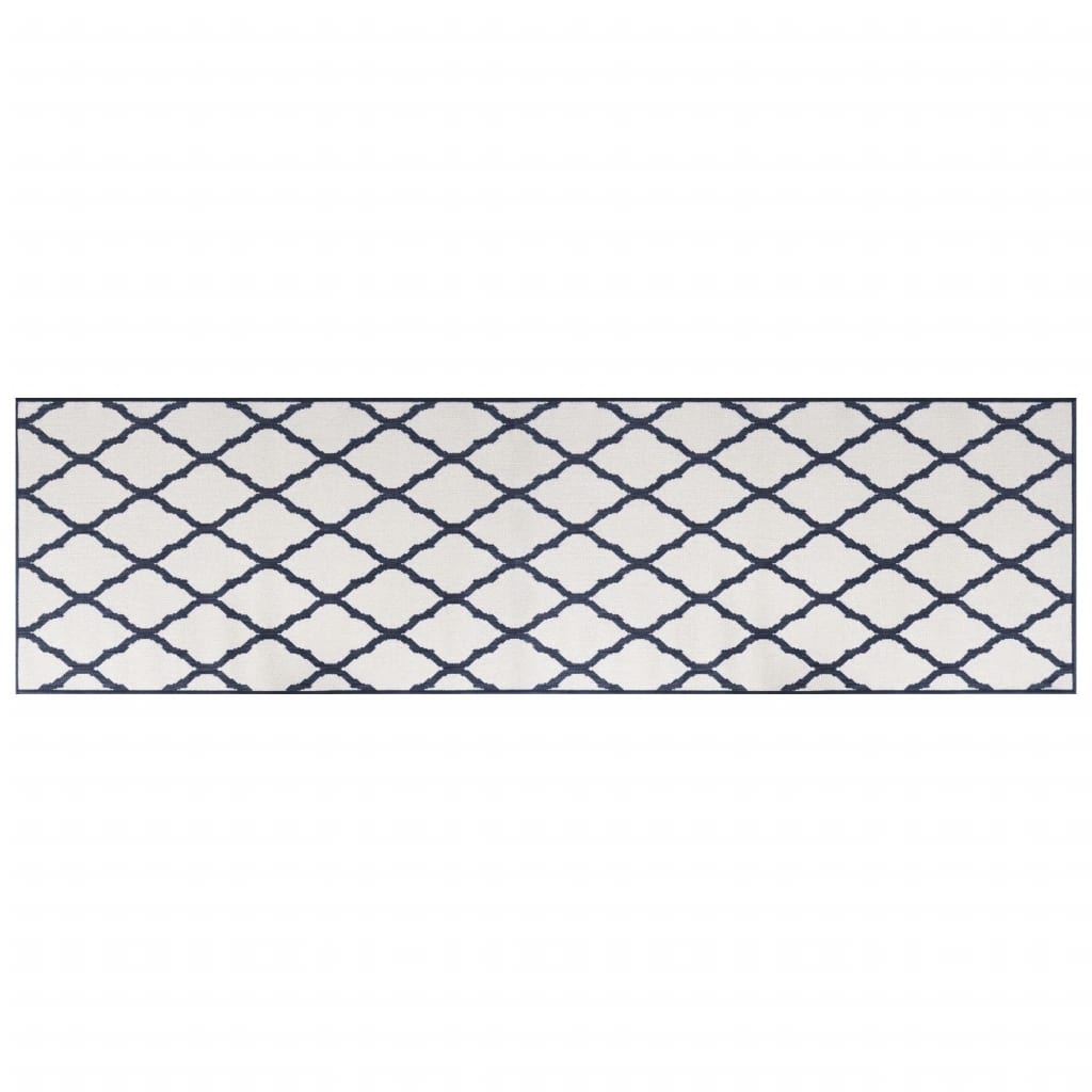 Tapis extérieur bleu marine blanc 80x250 cm Utilisable des deux côtés