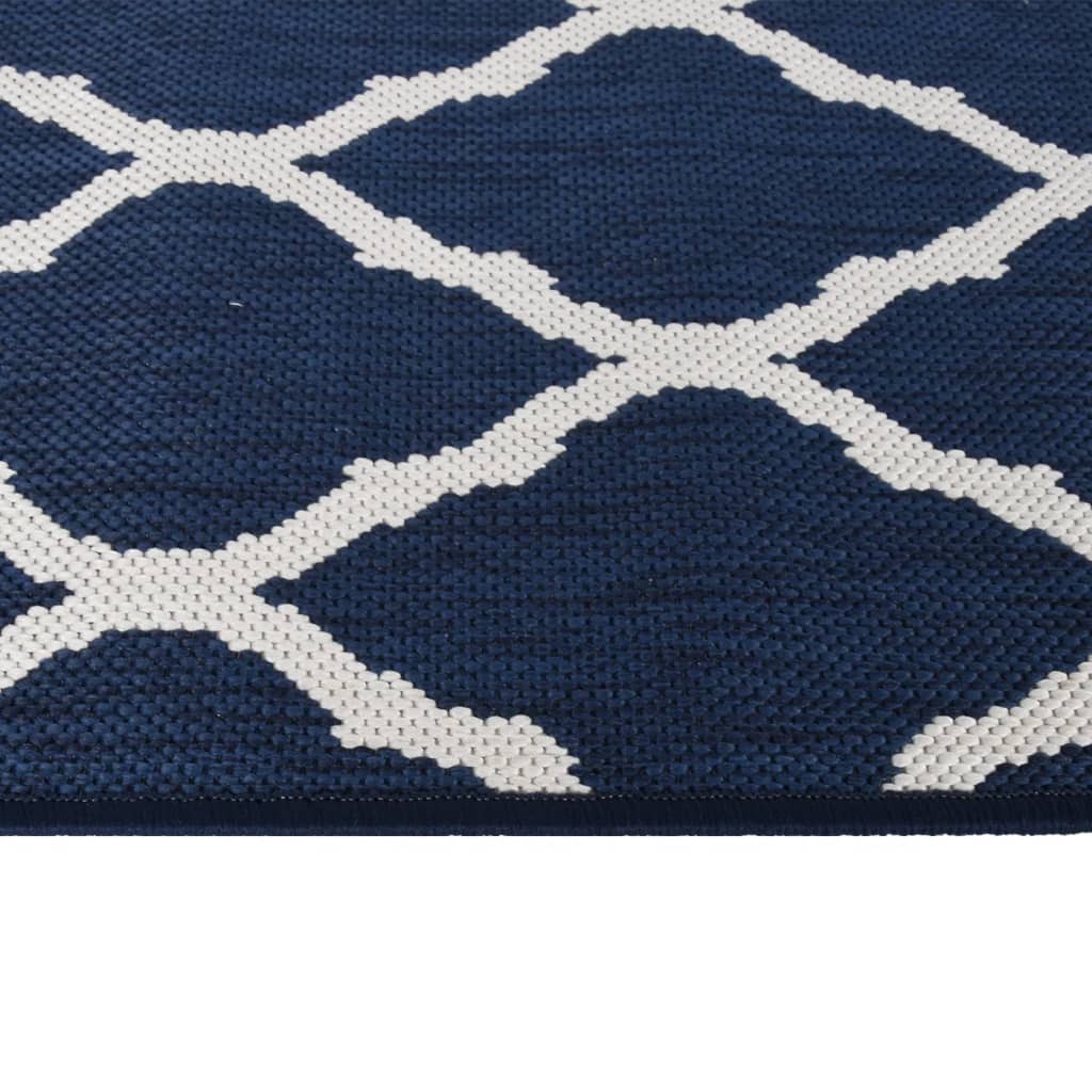 Tapis extérieur bleu marine blanc 80x250 cm Utilisable des deux côtés