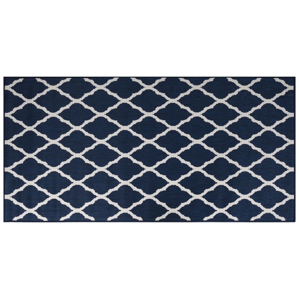 Tapis extérieur bleu marine blanc 100x200 cm Utilisable des deux côtés