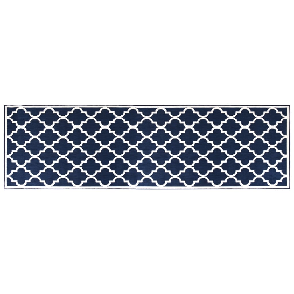 Tapis extérieur bleu marine blanc 80x250 cm Utilisable des deux côtés