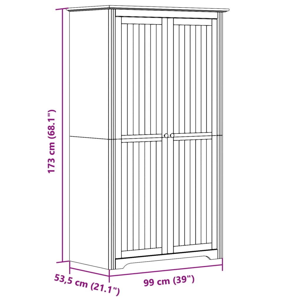 Armoire BODO blanc 99x53,5x173 cm bois de pin massif