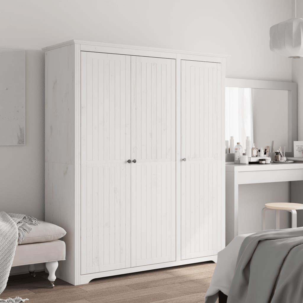 Armoire BODO blanc 146x53,5x173 cm bois de pin massif