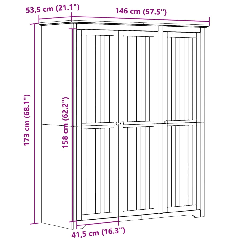 Armoire BODO blanc et marron 146x53,5x173 cm bois de pin