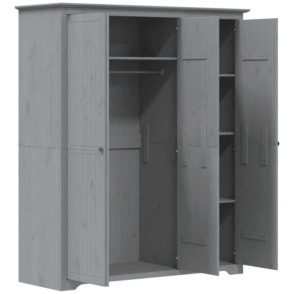 Armoire BODO gris 146x53,5x173 cm bois de pin massif