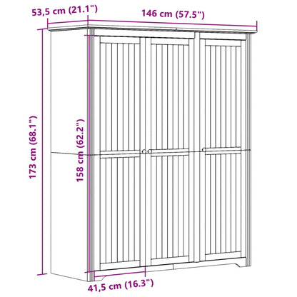 Kleiderschrank BODO Grau 146x53,5x173 cm Massivholz Kiefer