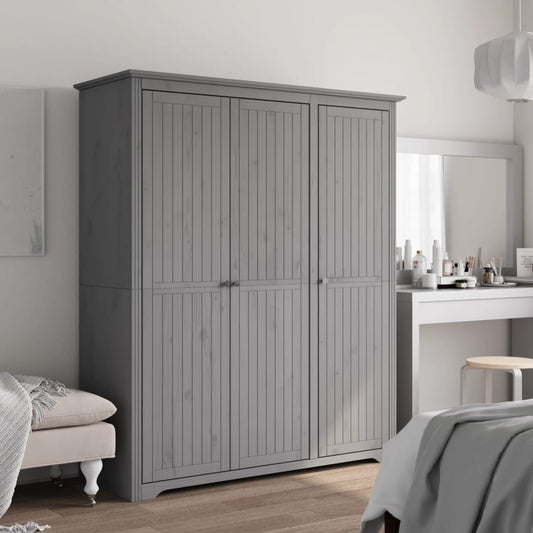 Armoire BODO gris 146x53,5x173 cm bois de pin massif