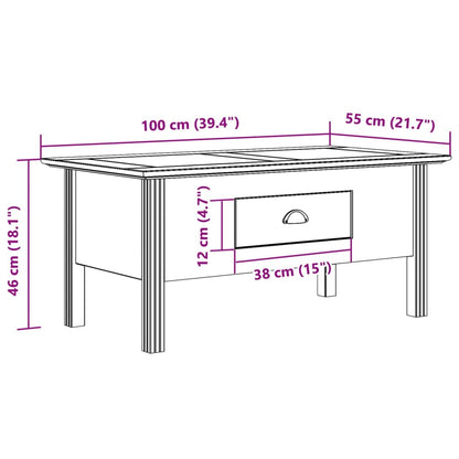 Couchtisch BODO Weiß und Braun 100x55x46 cm Massivholz Kiefer