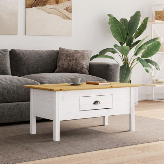 Table basse BODO blanche et marron 100x55x46 cm en pin massif
