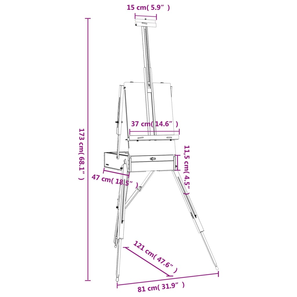 Staffelei 81x121x173 cm Massivholz Buche