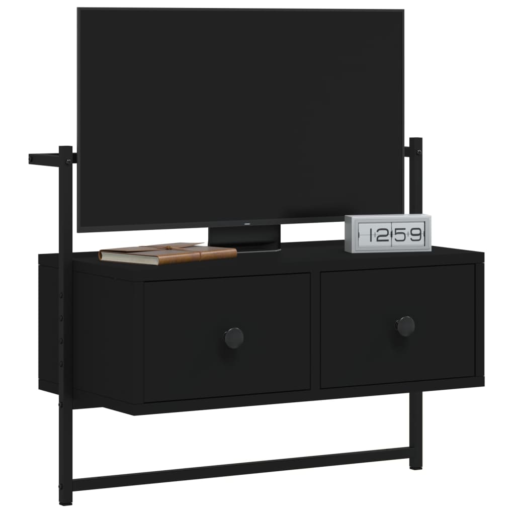 Meuble TV mural noir 60,5x30x51 cm en bois