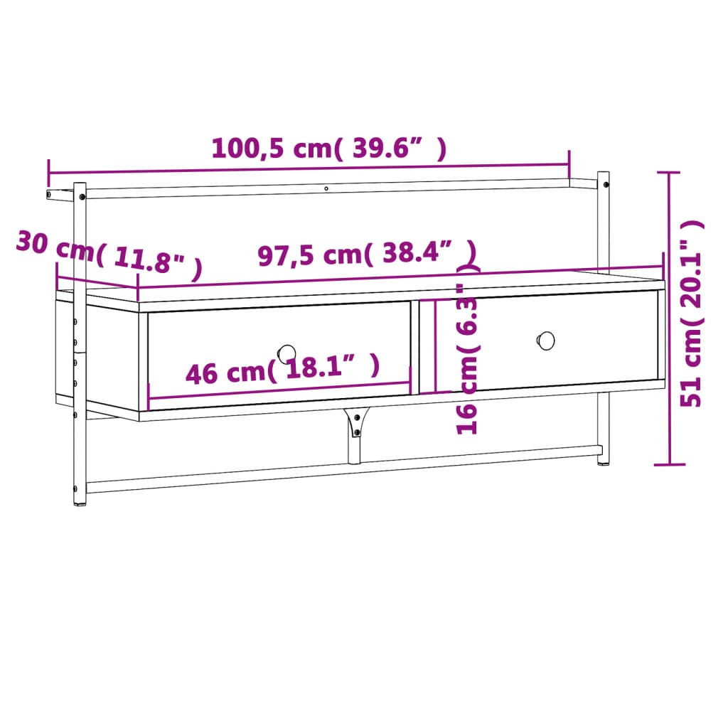 Meuble TV mural chêne Sonoma 100,5x30x51 cm matériau bois