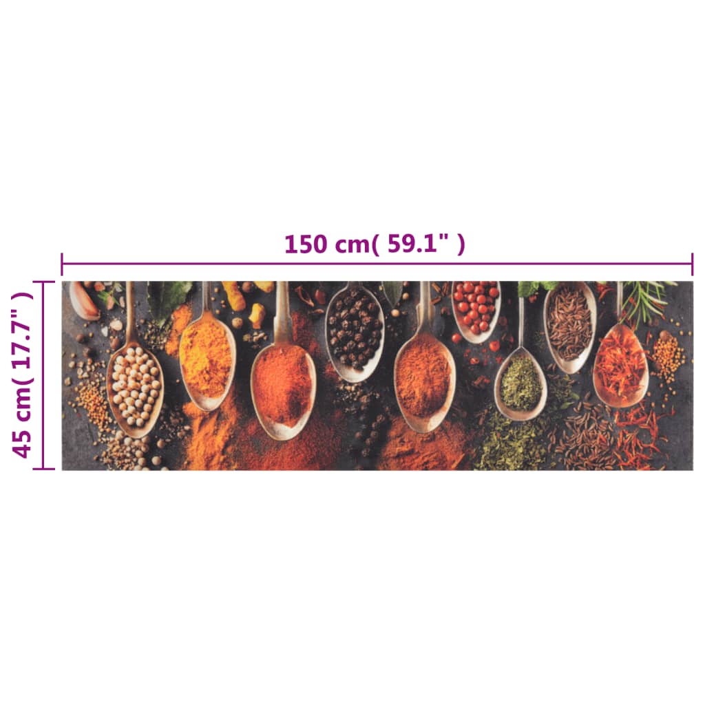 Tapis de cuisine lavable cuillères et épices 45x150 cm velours