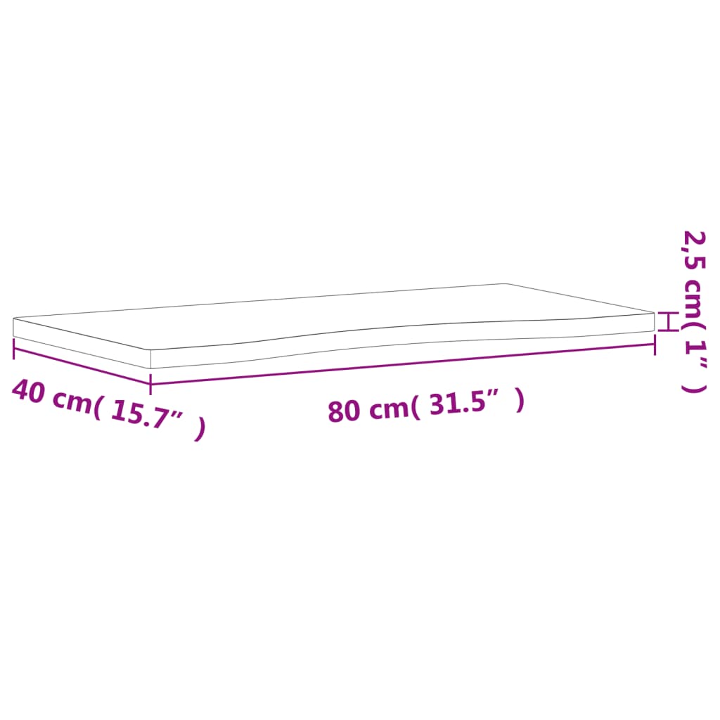 Plateau de bureau 80x(36-40)x2,5 cm en hêtre massif