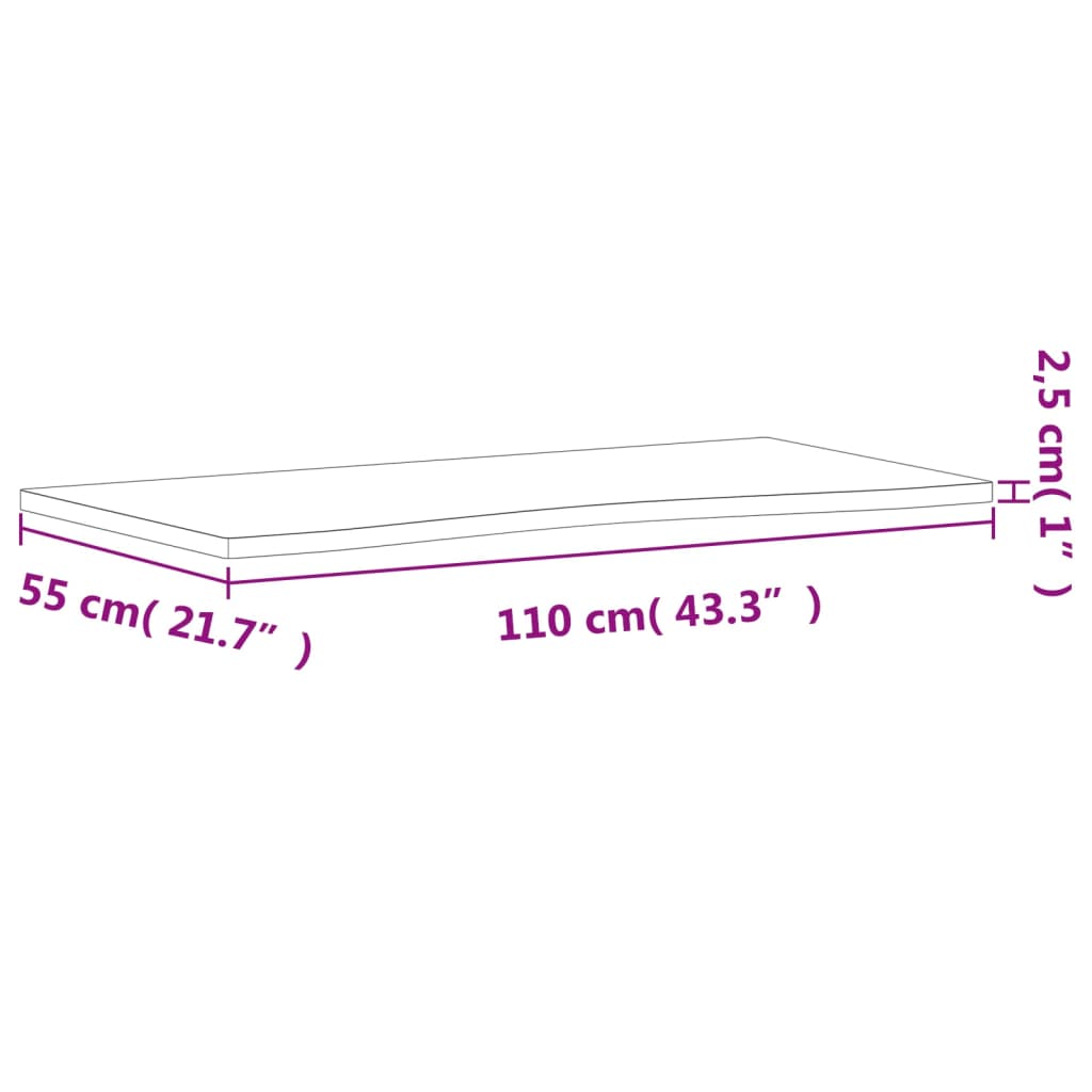 Plateau de bureau 110x(50-55)x2,5 cm en hêtre massif