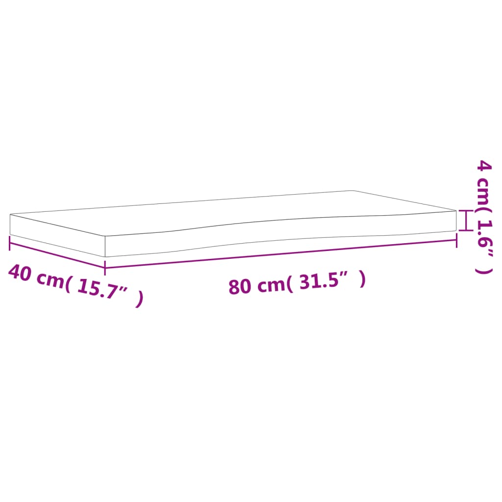 Plateau de bureau 80x(36-40)x4 cm en bois de hêtre massif