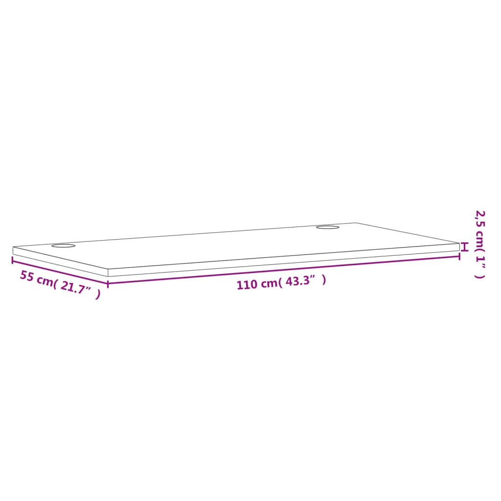 Plateau de bureau 110x55x2,5 cm en hêtre massif