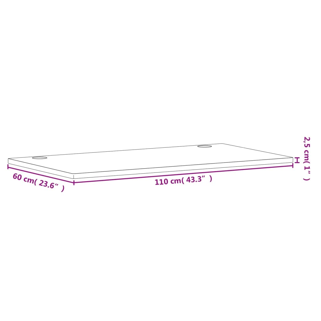 Plateau de bureau 110x60x2,5 cm en hêtre massif