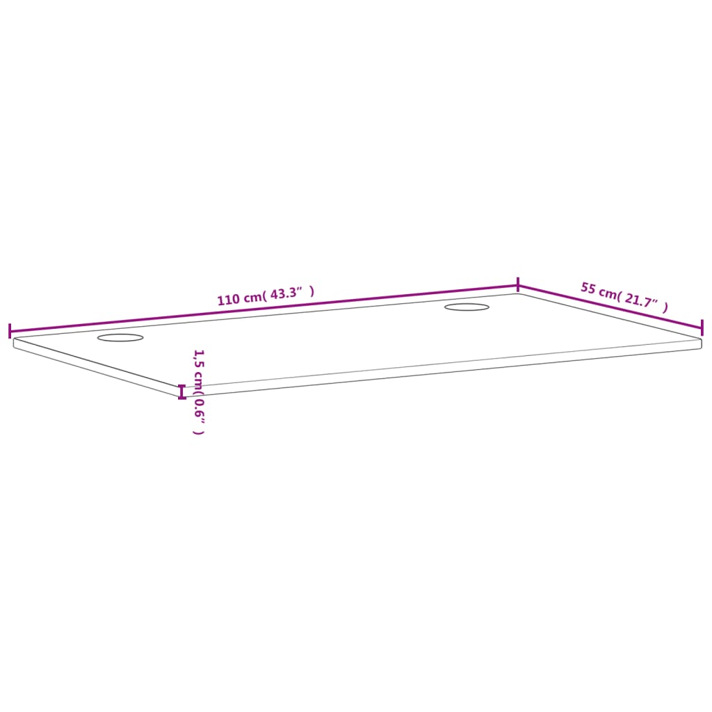 Plateau de bureau 110x55x1,5 cm en hêtre massif