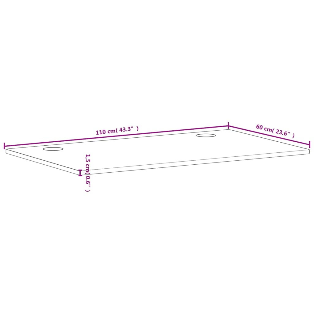 Plateau de bureau 110x60x1,5 cm en hêtre massif