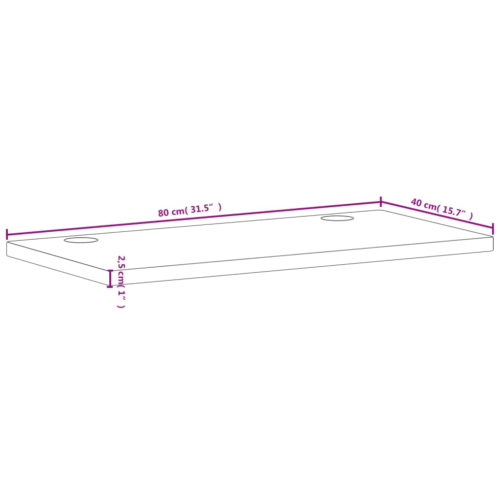 Plateau de bureau 80x40x2,5 cm en hêtre massif