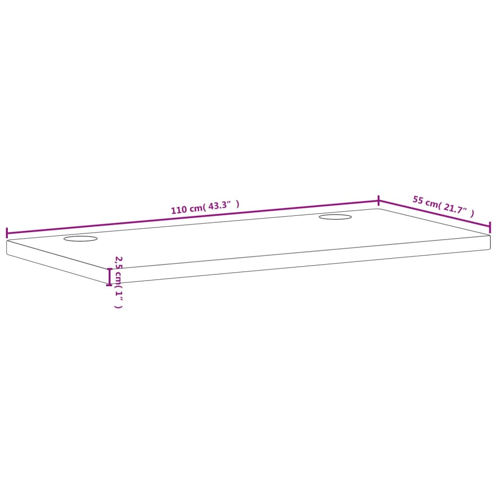 Plateau de bureau 110x55x2,5 cm en hêtre massif