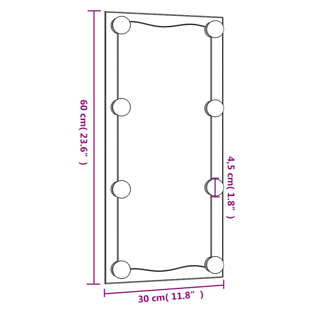 Wandspiegel mit LED-Leuchten 30x60 cm Glas Rechteckig