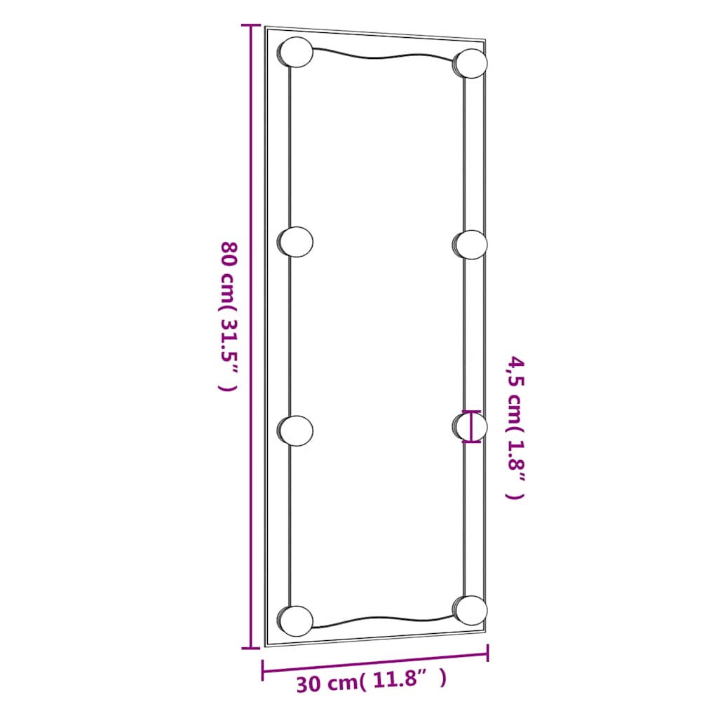 Wandspiegel mit LED-Leuchten 30x80 cm Glas Rechteckig