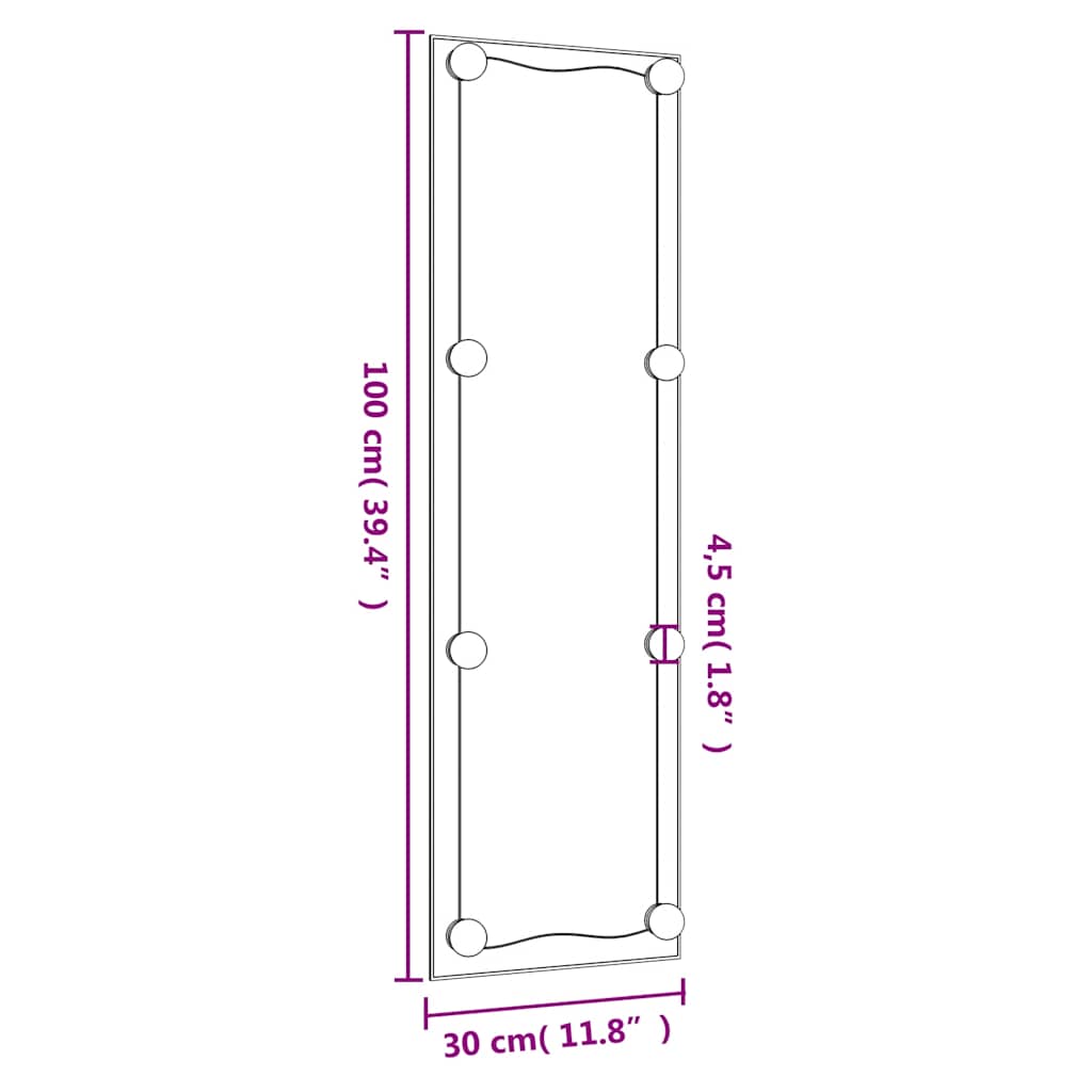 Wandspiegel mit LED-Leuchten 30x100 cm Glas Rechteckig