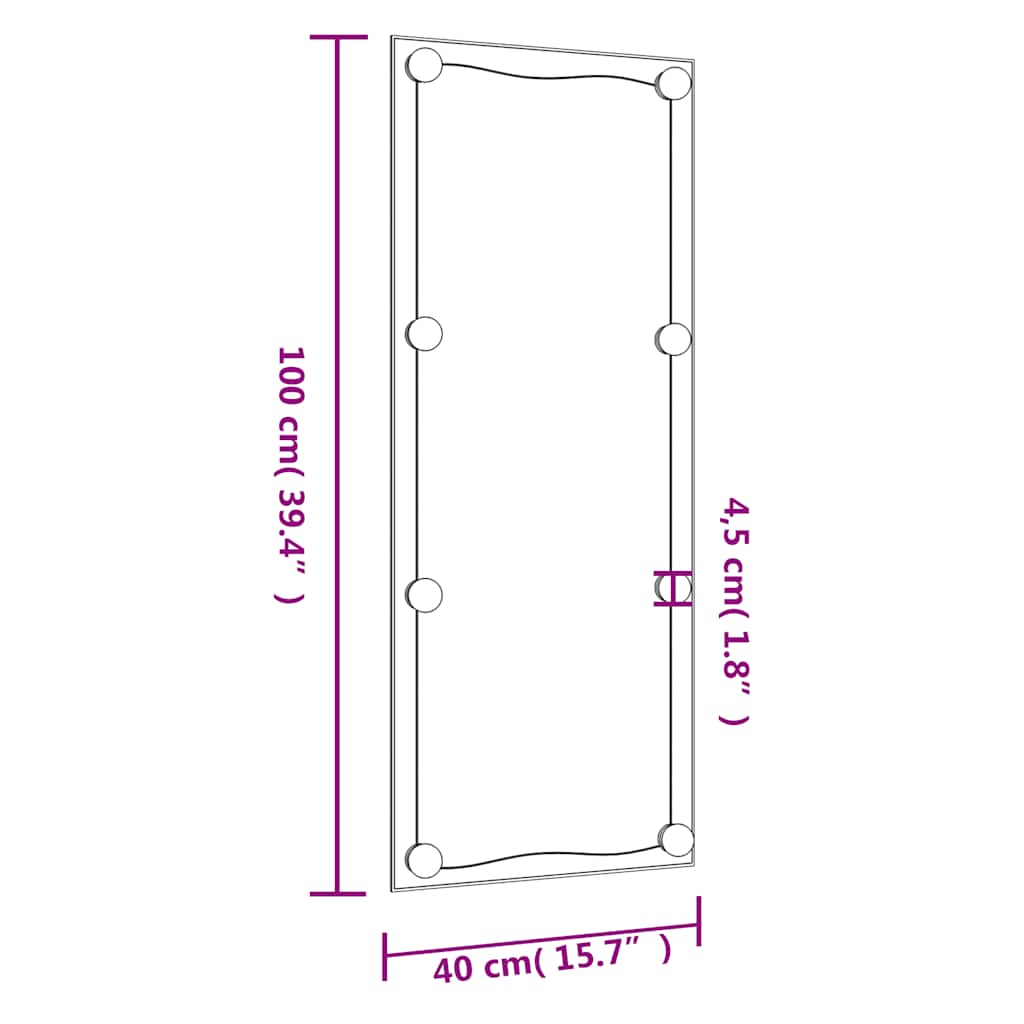 Wandspiegel mit LED-Leuchten 40x100 cm Glas Rechteckig