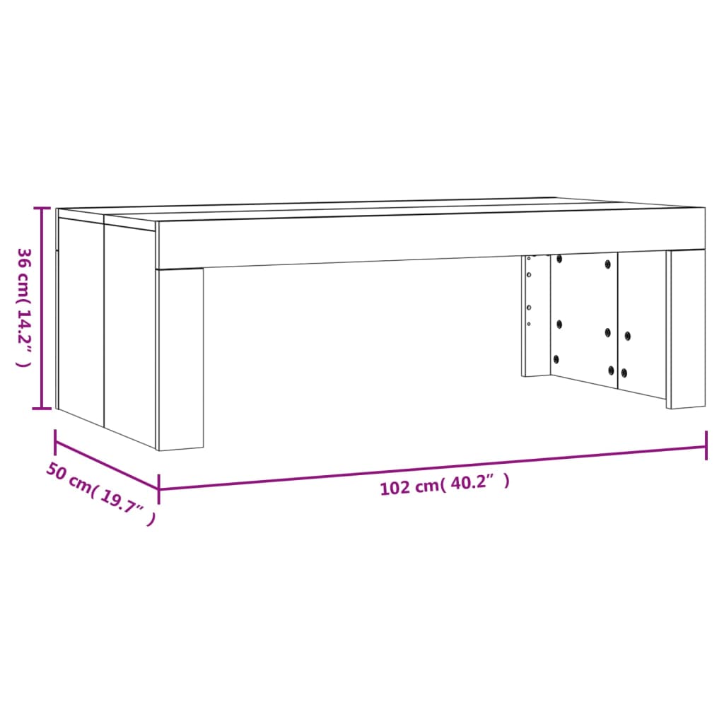 Table basse gris béton 102x50x36 cm en bois
