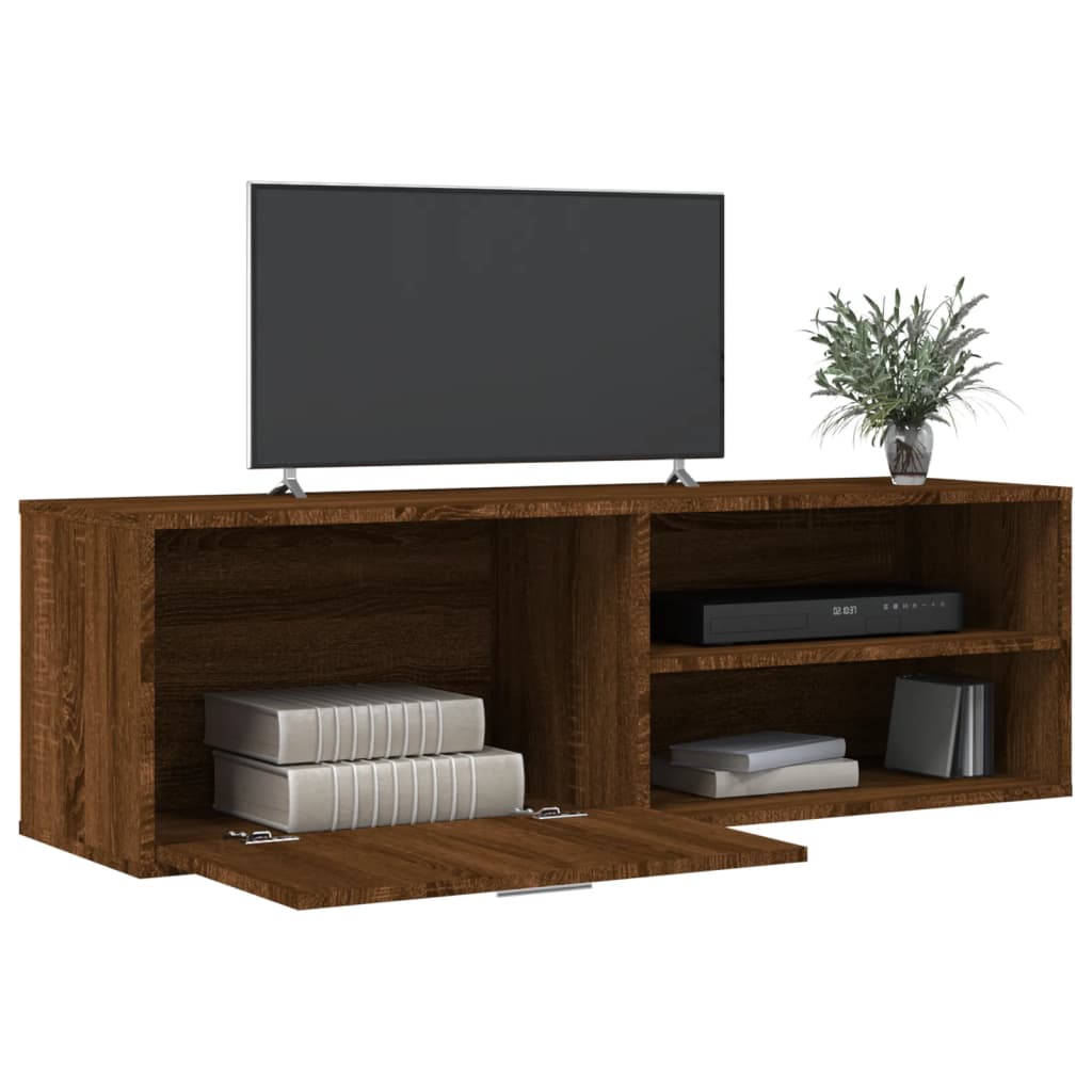 Meuble TV aspect chêne marron 120x34x37 cm matériau bois