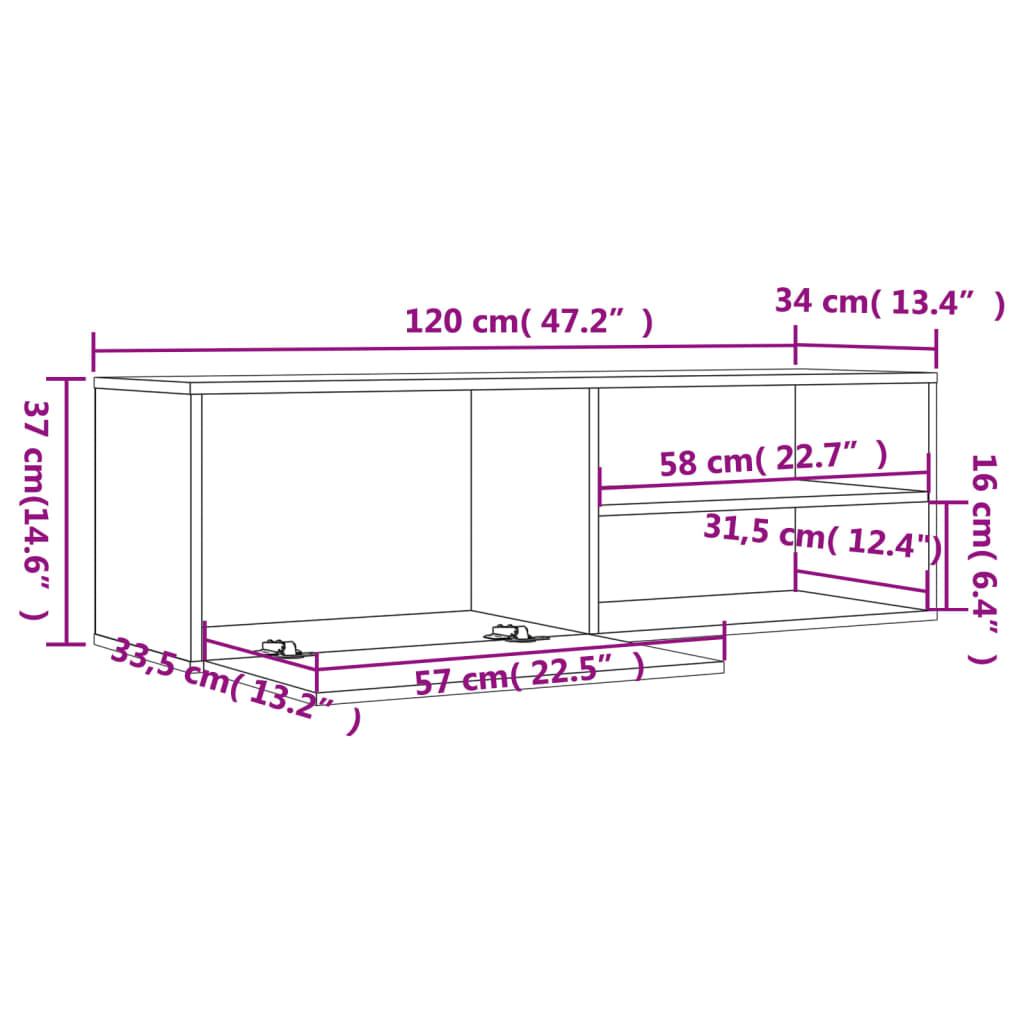 Meuble TV aspect chêne marron 120x34x37 cm matériau bois