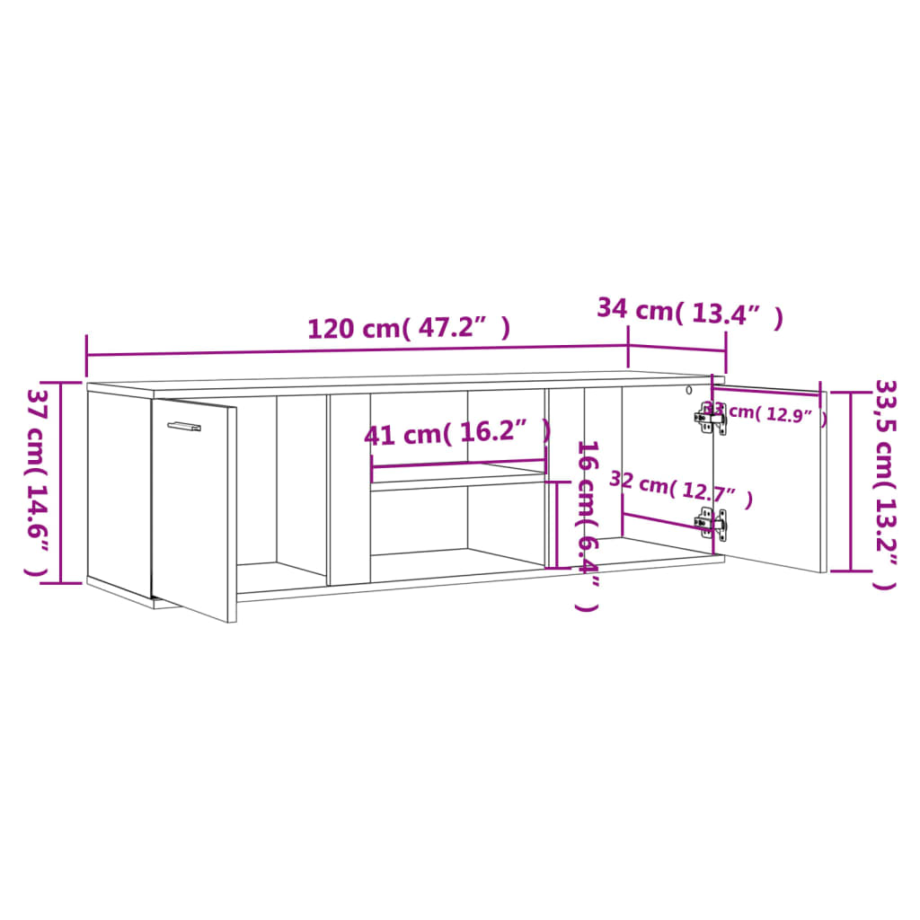 Meuble TV aspect chêne marron 120x34x37 cm matériau bois