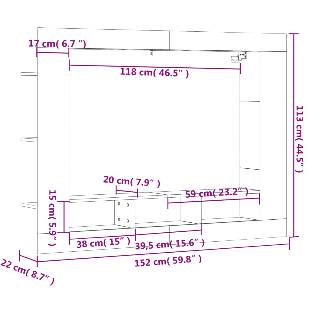Meuble TV chêne Sonoma 152x22x113 cm matériau bois