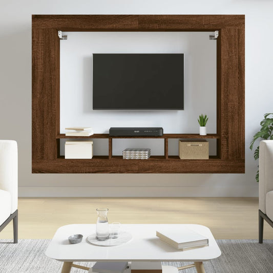 Meuble TV aspect chêne marron 152x22x113 cm en bois