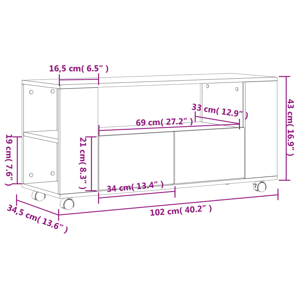 Meuble TV blanc 102x34,5x43 cm en bois