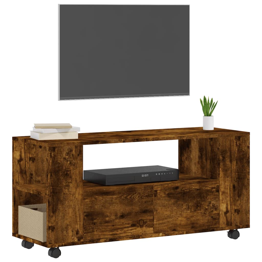 Meuble TV chêne fumé 102x34,5x43 cm matériau bois