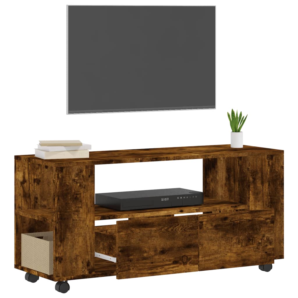 Meuble TV chêne fumé 102x34,5x43 cm matériau bois