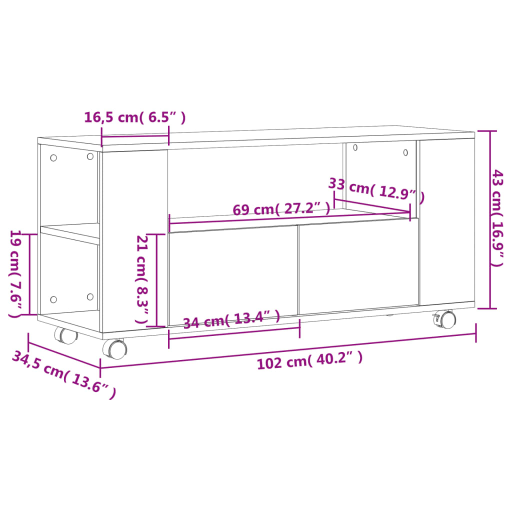 Meuble TV chêne fumé 102x34,5x43 cm matériau bois