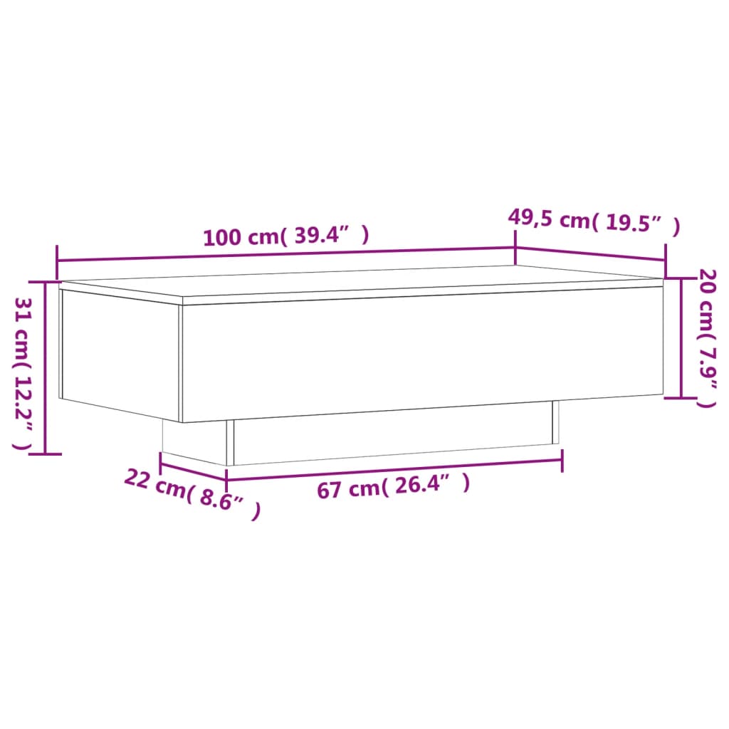 Table basse blanche 100x49,5x31 cm en bois