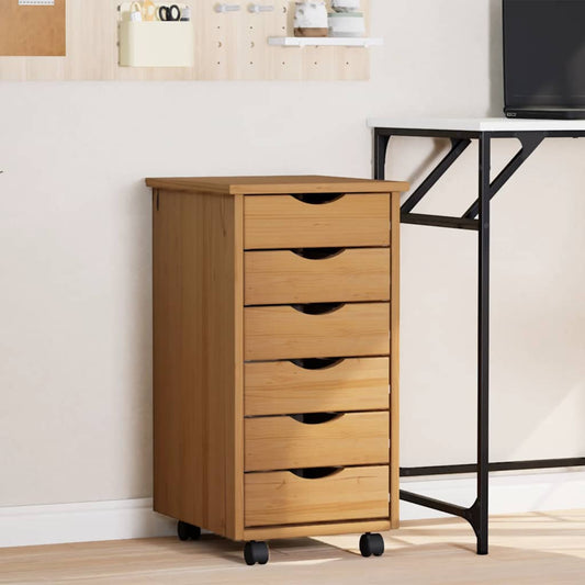 Servante roulante avec tiroirs MOSS en bois de pin massif marron miel