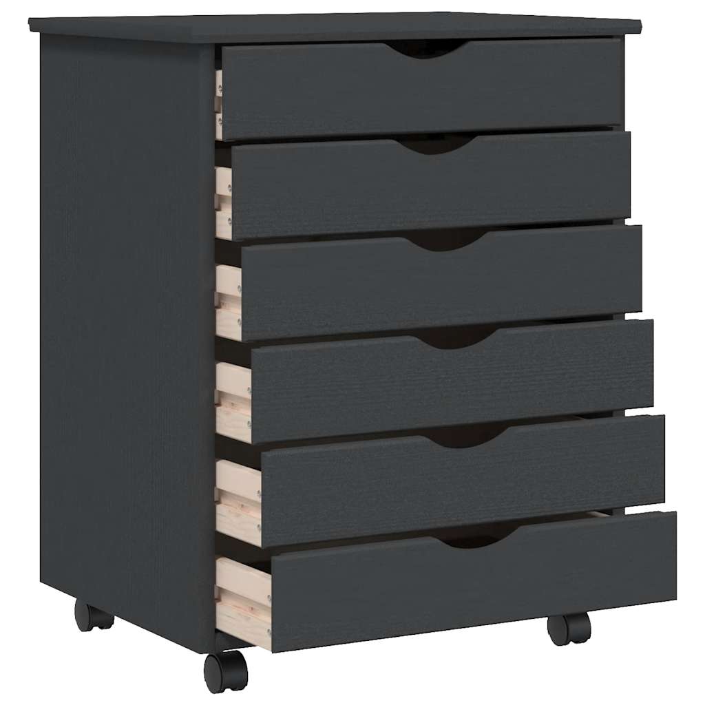 Servante roulante avec tiroirs MOSS Gris en pin massif