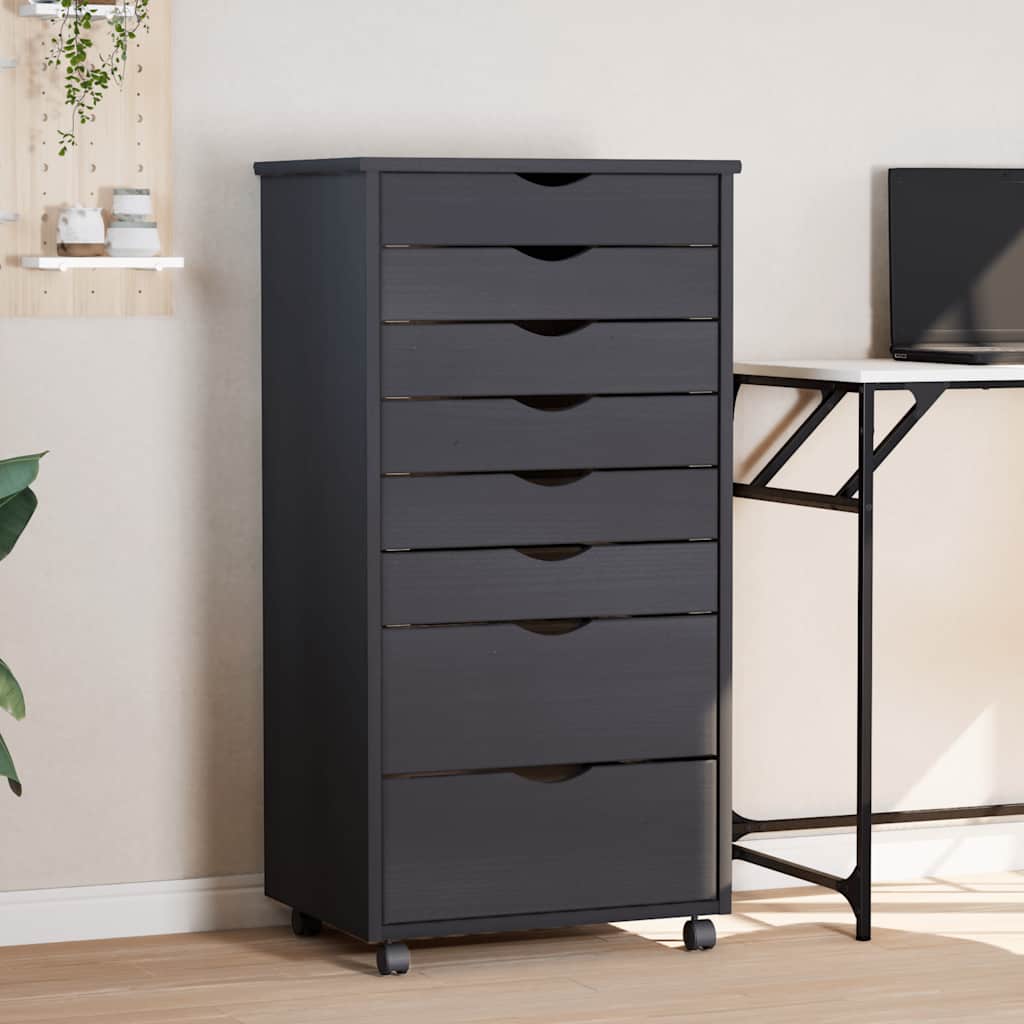 Servante roulante avec tiroirs MOSS Gris en pin massif